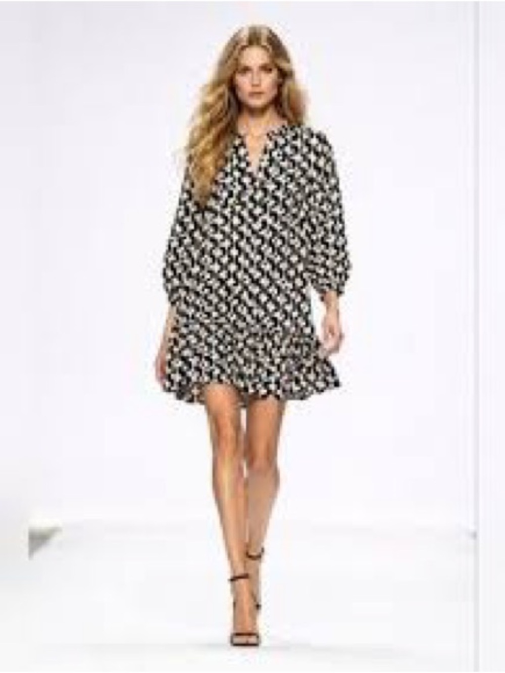Zara black and cream abstract print button-front tunic or short dress